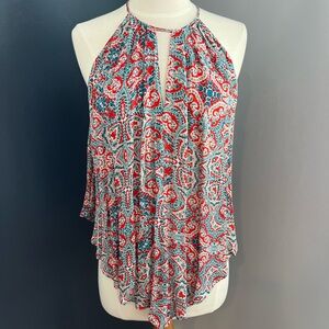 Lush Orange and Teal Paisley Halter Blouse Size Small Boho Top